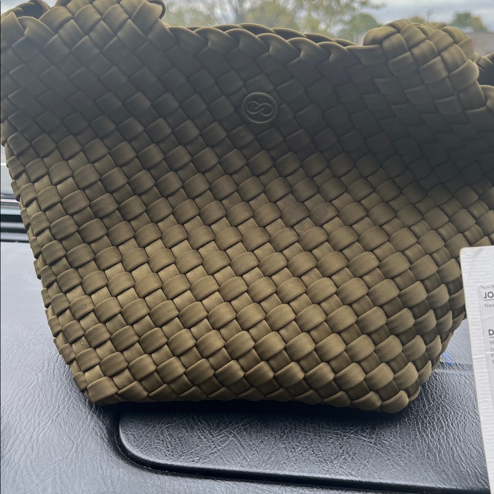 Olive Green Woven Tote Bag